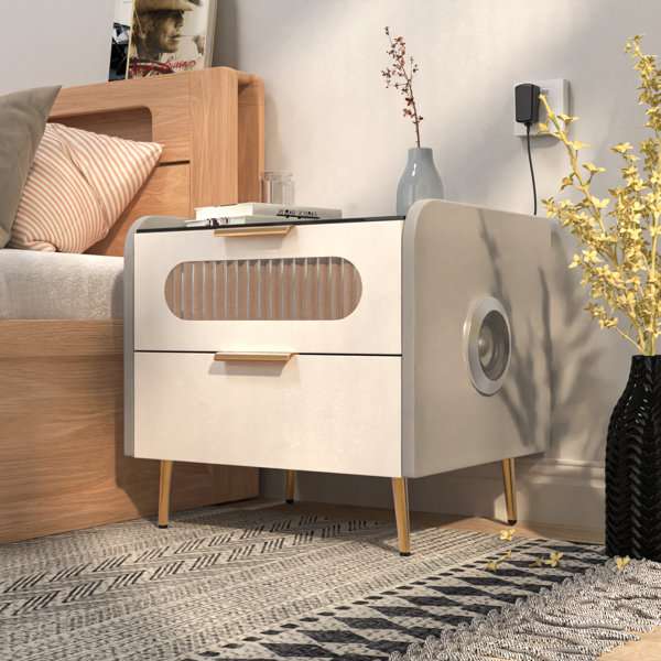 Mercer41 Chani 2 Drawer Nightstand with Bluetooth Speaker and LED